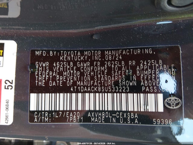 Продаж на аукціоні авто 2025 Toyota Camry Se, vin: 4T1DAACK8SU533223, номер лоту: 45870139