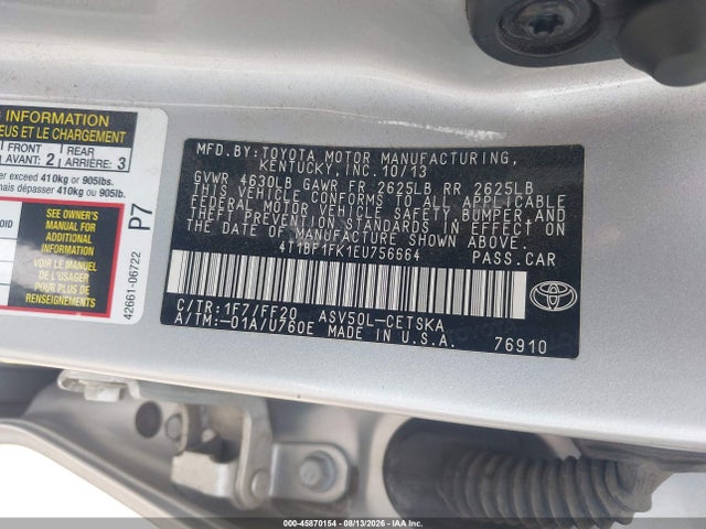 Toyota CAMRY SE 2014 4T1BF1FK1EU756664 Image 9