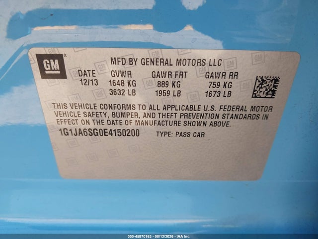 Chevrolet Sonic Ls Auto 2014 1G1JA6SG0E4150200 Image 9