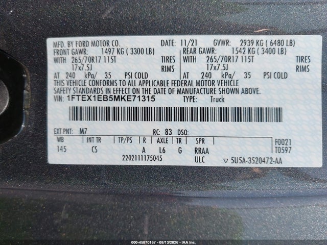 Ford F-150 Xl 2021 1FTEX1EB5MKE71315 Image 9