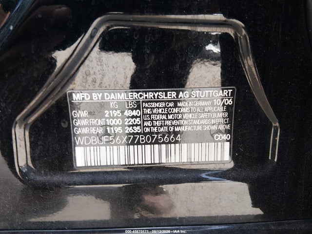 Продажа на аукционе авто 2007 Mercedes-benz E 350, vin: WDBUF56X77B075664, номер лота: 45870171