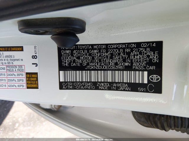 JTDKN3DU0E0363981 Toyota Prius Two