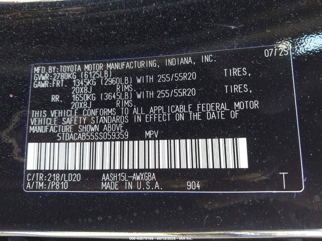 5TDACAB55SS059359 Toyota Grand Highlander Hybrid Nightshade Edition