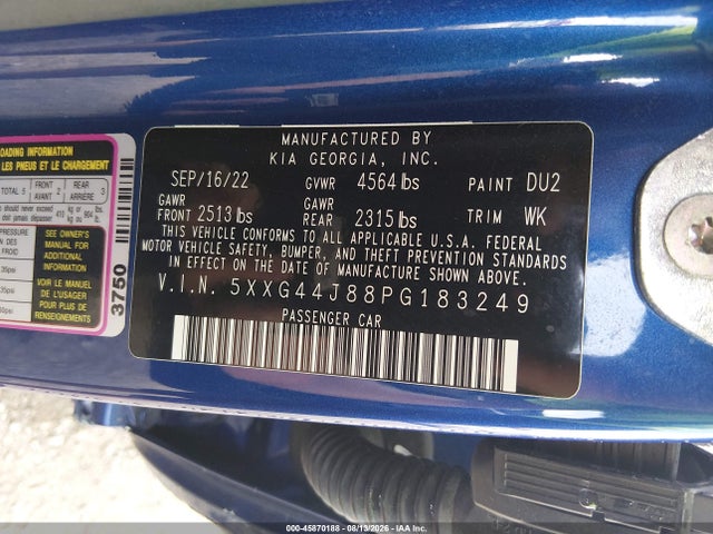 Aukcja sprzedaży 2023 Kia K5 Gt, vin: 5XXG44J88PG183249, numer aukcji: 45870188