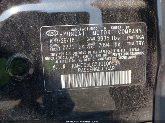 45870195 :رقم المزاد ، KMHC65LC3JU100534 vin ، 2018 Hyundai Ioniq Hybrid Blue مزاد بيع