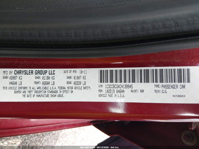 Aukcja sprzedaży 2012 Chrysler 200 Limited, vin: 1C3CCBCGXCN139945, numer aukcji: 45870199