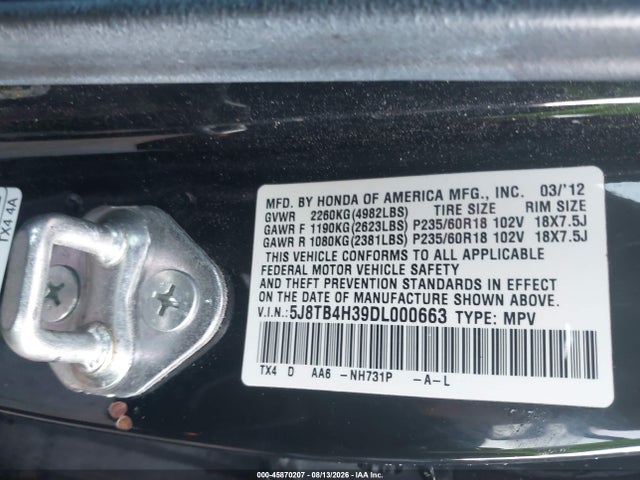 Продаж на аукціоні авто 2013 Acura Rdx, vin: 5J8TB4H39DL000663, номер лоту: 45870207