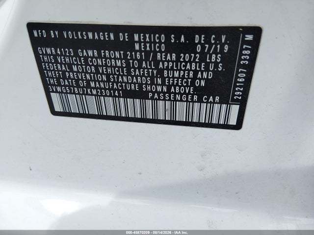 3VWG57BU7KM230141 Volkswagen Jetta 1.4t Sel Premium
