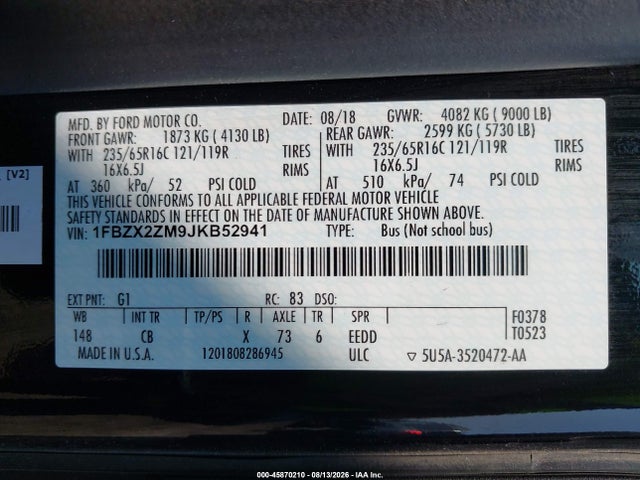 1FBZX2ZM9JKB52941 Ford Transit-350 Xl