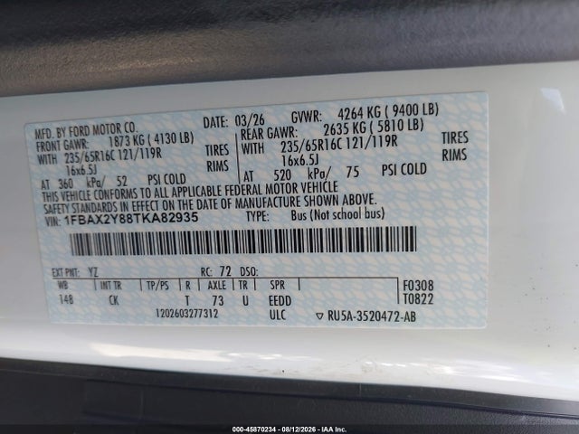 1FBAX2Y88TKA82935 Ford Transit-350 Passenger Van Xlt