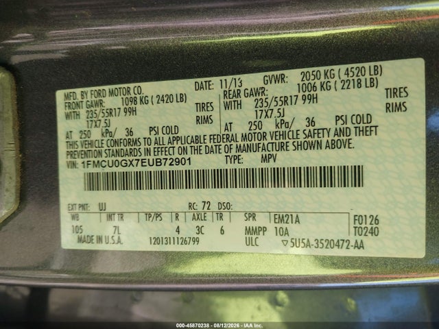 Aukcja sprzedaży 2014 Ford Escape Se, vin: 1FMCU0GX7EUB72901, numer aukcji: 45870238
