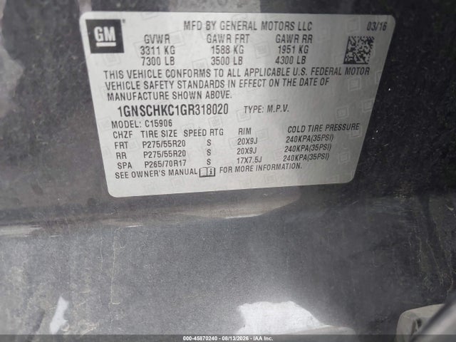 Chevrolet Suburban Lt 2016 1GNSCHKC1GR318020 Image 9
