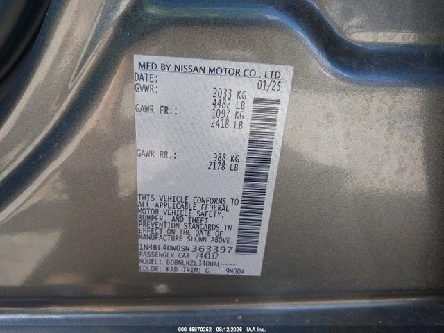 Nissan Altima Sv Awd 2025 1N4BL4DW0SN363397 Image 9