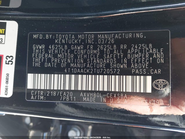 45870283 :رقم المزاد ، 4T1DAACK2TU720572 vin ، 2026 Toyota Camry Nightshade مزاد بيع