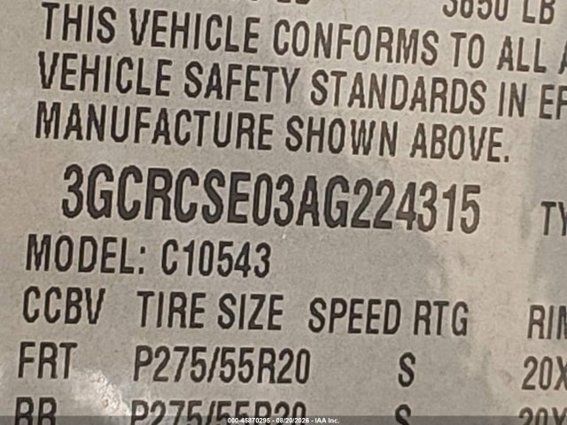 2010 Chevrolet Silverado 1500 Lt მანქანა იყიდება აუქციონზე, vin: 3GCRCSE03AG224315, აუქციონის ნომერი: 45870295