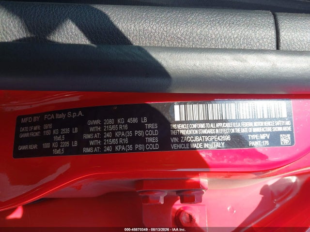Aukcja sprzedaży 2016 Jeep Renegade Sport, vin: ZACCJBAT9GPE42696, numer aukcji: 45870349