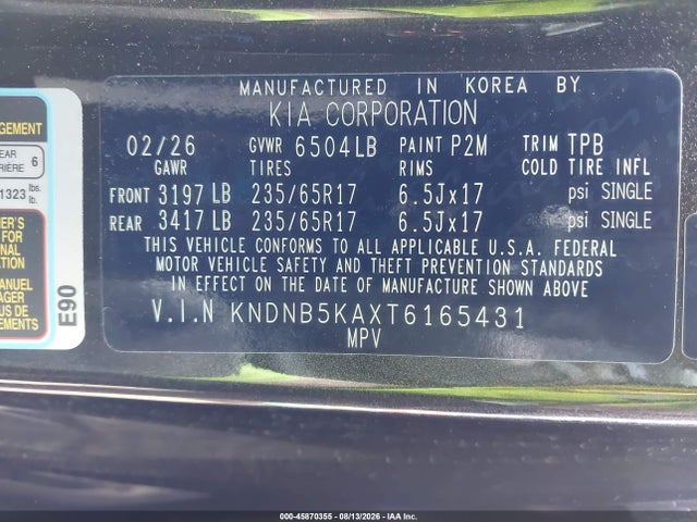 KNDNB5KAXT6165431 KIA Carnival Mpv Hybrid Lxs