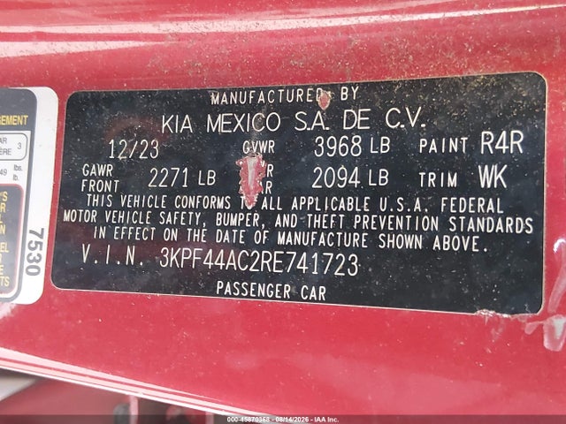 45870368 :رقم المزاد ، 3KPF44AC2RE741723 vin ، 2024 Kia Forte Gt مزاد بيع