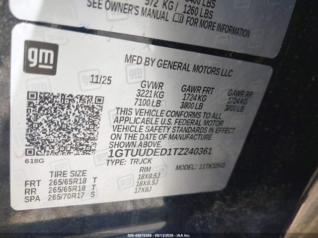 Продаж на аукціоні авто 2026 Gmc Sierra 1500 , Short Bed, Slt, 4wd, vin: 1GTUUDED1TZ240361, номер лоту: 45870369