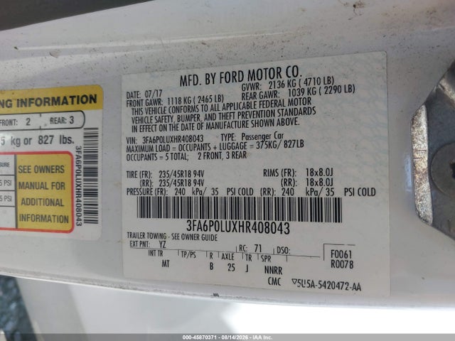 Ford Fusion Hybrid Se 2017 3FA6P0LUXHR408043 Image 9