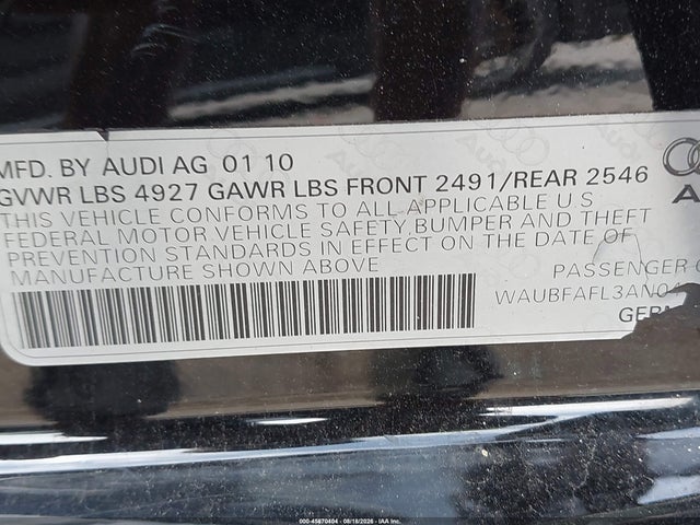 Продаж на аукціоні авто 2010 Audi A4 2.0t Premium, vin: WAUBFAFL3AN047474, номер лоту: 45870404