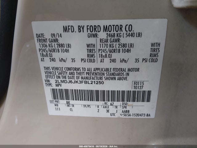 2LMDJ6JK3FBL21250 Lincoln MKX