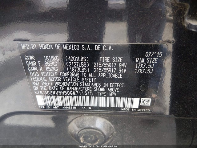 3CZRU5H50GM711515 Honda HR-V EX