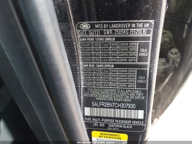 Продаж на аукціоні авто 2012 Land Rover Lr2, vin: SALFR2BN7CH307930, номер лоту: 45870426