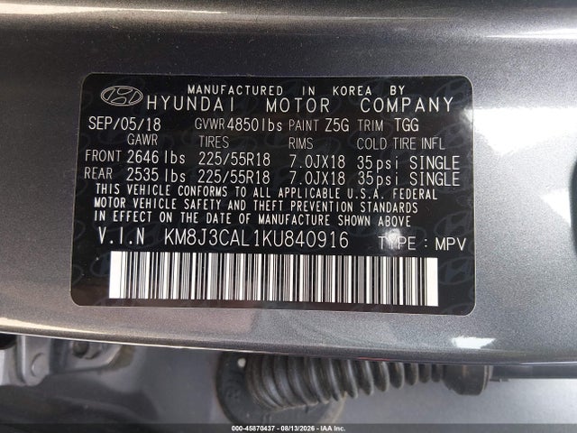 Hyundai TUCSON SEL 2019 KM8J3CAL1KU840916 Image 9