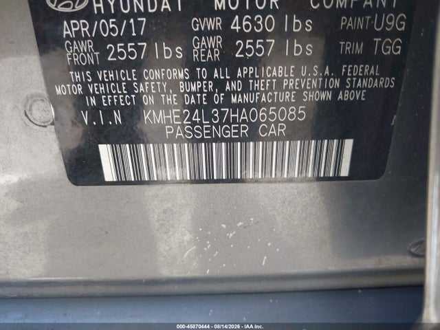 Aukcja sprzedaży 2017 Hyundai Sonata Hybrid Se, vin: KMHE24L37HA065085, numer aukcji: 45870444