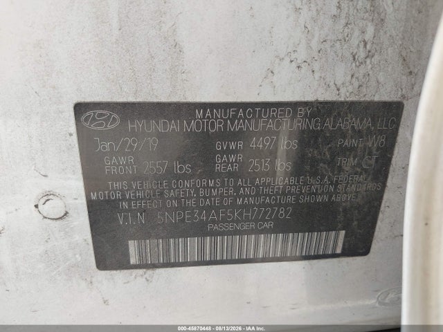 45870448 :رقم المزاد ، 5NPE34AF5KH772782 vin ، 2019 Hyundai Sonata Sport مزاد بيع