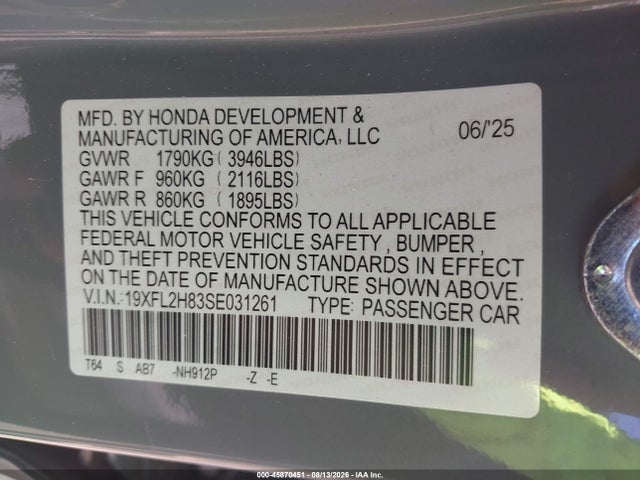 Продажа на аукционе авто 2025 Honda Civic Sedan Sport, vin: 19XFL2H83SE031261, номер лота: 45870451