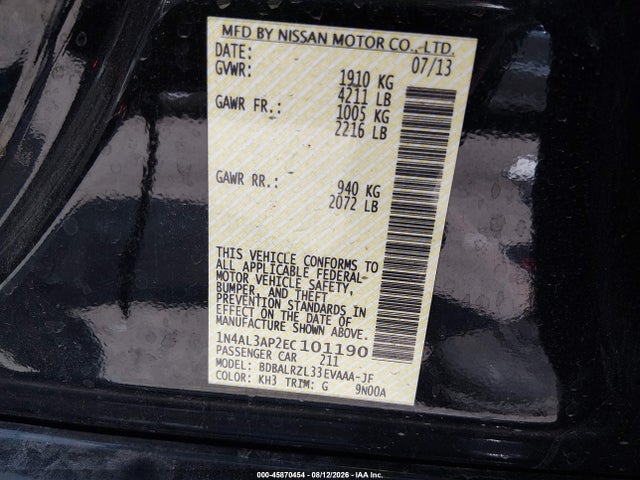 Nissan Altima 2.5 S 2014 1N4AL3AP2EC101190 Image 9