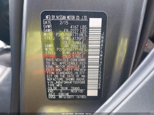 Продаж на аукціоні авто 2015 Nissan Juke Sv, vin: JN8AF5MV4FT559388, номер лоту: 45870485