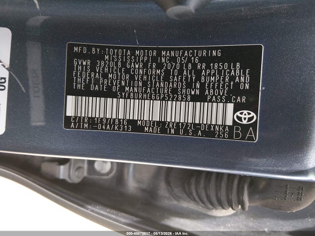 Toyota COROLLA LE 2016 5YFBURHE6GP522858 Image 9
