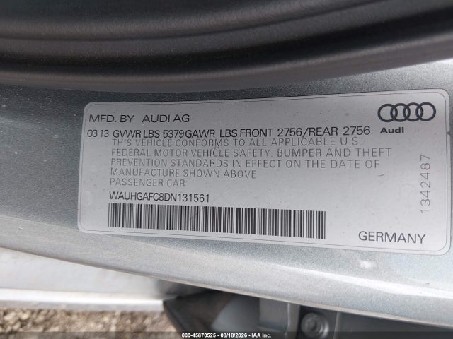Aukcja sprzedaży 2013 Audi A6 3.0t Premium, vin: WAUHGAFC8DN131561, numer aukcji: 45870525