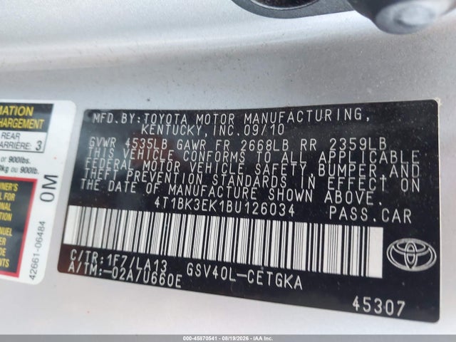 Aukcja sprzedaży 2011 Toyota Camry Xle V6, vin: 4T1BK3EK1BU126034, numer aukcji: 45870541