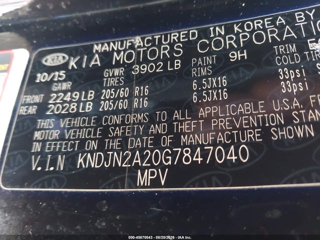 Auction sale of the 2016 Kia Soul, vin: KNDJN2A20G7847040, lot number: 45870543
