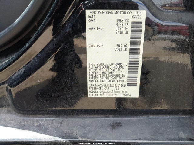 Aukcja sprzedaży 2020 Nissan Altima Sr Fwd, vin: 1N4BL4CV8LC136769, numer aukcji: 45870581