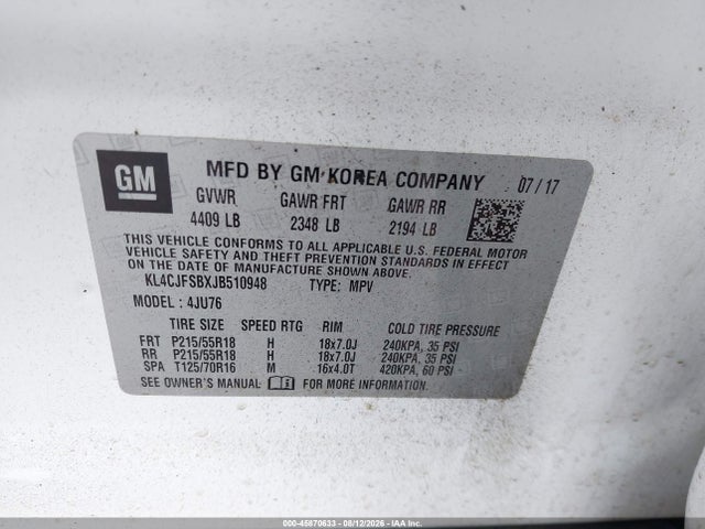 Продажа на аукционе авто 2018 Buick Encore Preferred Ii, vin: KL4CJFSBXJB510948, номер лота: 45870633
