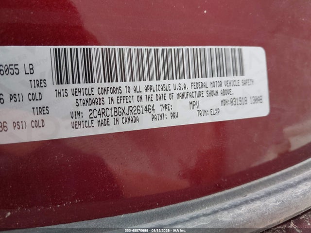 Продаж на аукціоні авто 2018 Chrysler Pacifica Touring L, vin: 2C4RC1BGXJR261464, номер лоту: 45870655