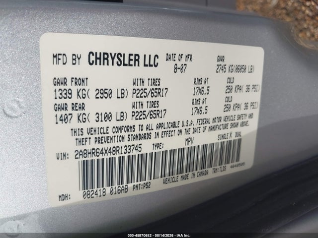 Продаж на аукціоні авто 2008 Chrysler Town & Country Limited, vin: 2A8HR64X48R133745, номер лоту: 45870682