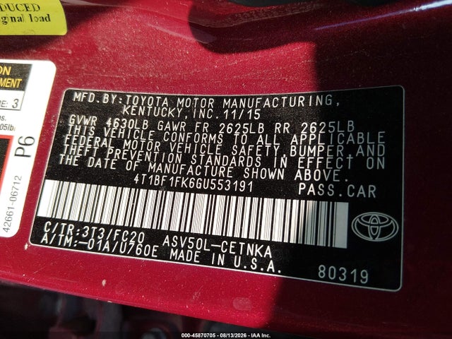 4T1BF1FK6GU553191 Toyota CAMRY LE