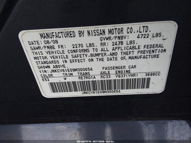 Продажа на аукционе авто 2009 Infiniti G37 Journey, vin: JNKCV61E09M300654, номер лота: 45870715