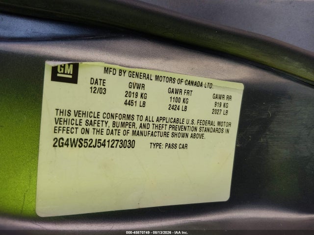 Aukcja sprzedaży 2004 Buick Century, vin: 2G4WS52J541273030, numer aukcji: 45870749