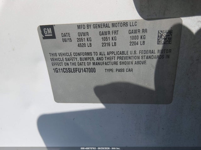 45870763 :رقم المزاد ، 1G11C5SL6FU147000 vin ، 2015 Chevrolet Malibu 1lt مزاد بيع