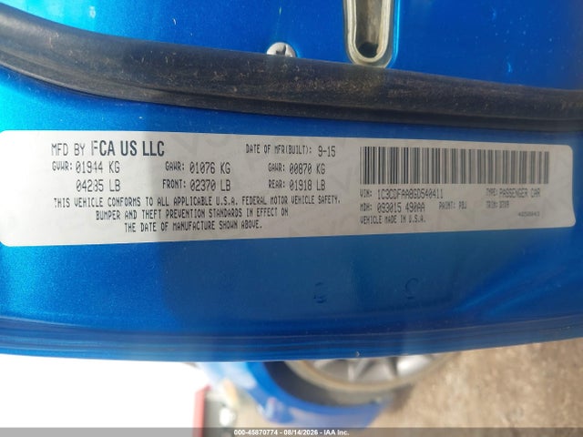Aukcja sprzedaży 2016 Dodge Dart Se, vin: 1C3CDFAA8GD540411, numer aukcji: 45870774