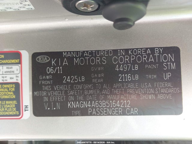 Продажа на аукционе авто 2011 Kia Optima Ex Turbo, vin: KNAGN4A63B5164212, номер лота: 45870778