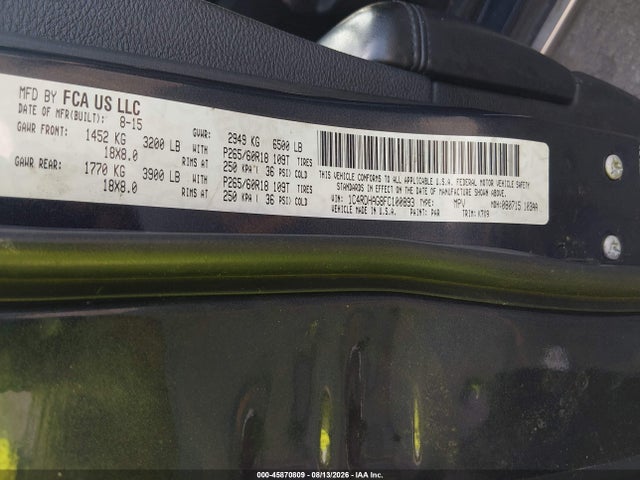 2015 Dodge Durango Sxt მანქანა იყიდება აუქციონზე, vin: 1C4RDHAG8FC100893, აუქციონის ნომერი: 45870809