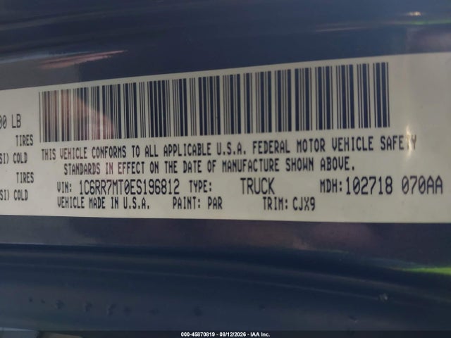 Продажа на аукционе авто 2014 Ram 1500 Sport, vin: 1C6RR7MT0ES196812, номер лота: 45870819